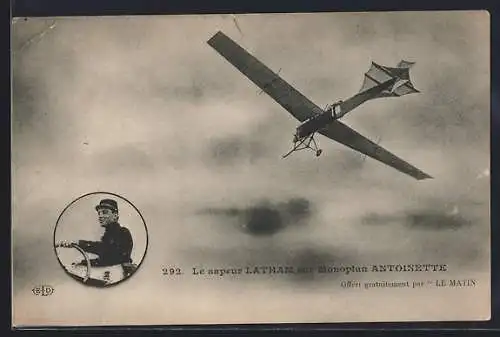 AK Le sapeur Latham sur Monoplan Antoinette, Flugzeug