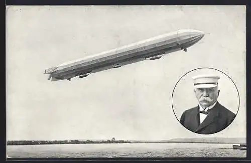 AK Zeppelin's Luftschiff in voller Fahrt, Zeppelin-Portrait