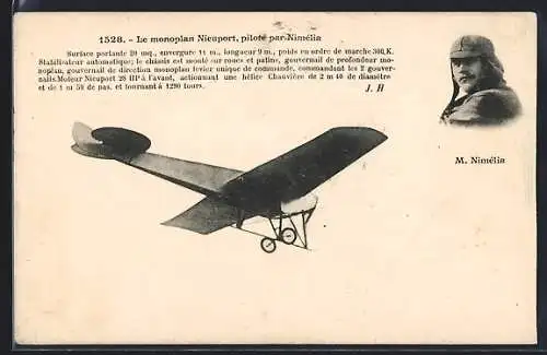 AK Le monoplan Nieuport, piloté par Nimélia, Flugzeug