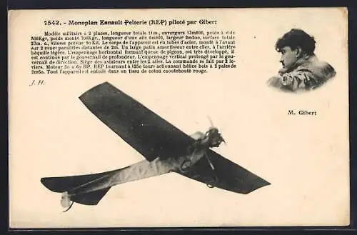 AK Monoplane Esnault-Pelterie pilote par Gibert