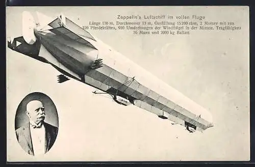 AK Zeppelins Luftschiff im vollen Fluge