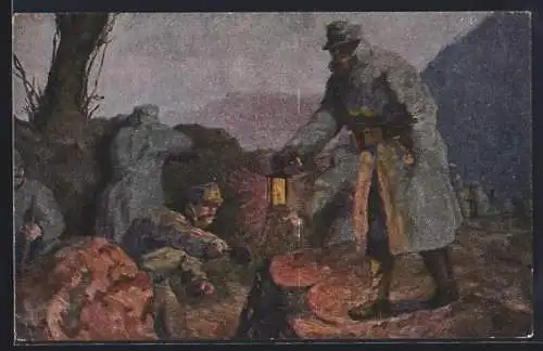 AK Österreichische Soldaten in Uniform bei der nächtlichen Schanzarbeit am Schützengraben