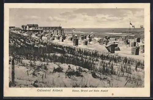 AK Ahlbeck / Ostseebad, Dünen, Strand und Bade-Anstalt