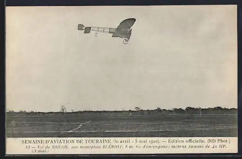 AK Vol de Molon sur Monoplan Blériot, Flugzeug