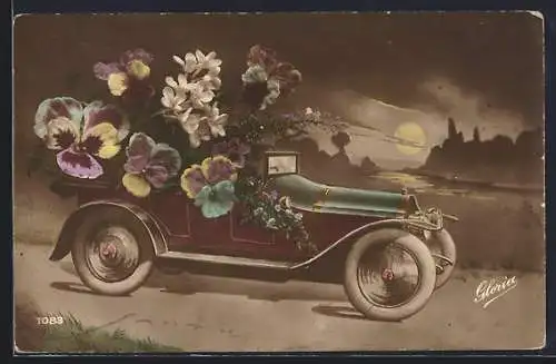 AK Auto mit Blumen geschmückt