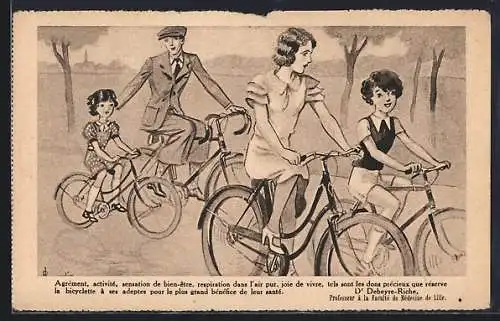 AK Familie bei einem Fahrrad-Ausflug