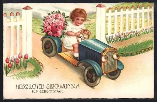 AK Mädchen in einem Auto