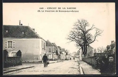 AK Circuit de la Sarthe, L a traversée de Sceaux-sur-Huisne