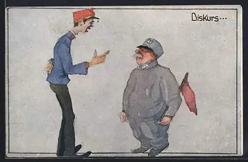 Künstler-AK Eisenbahner im Diskurs