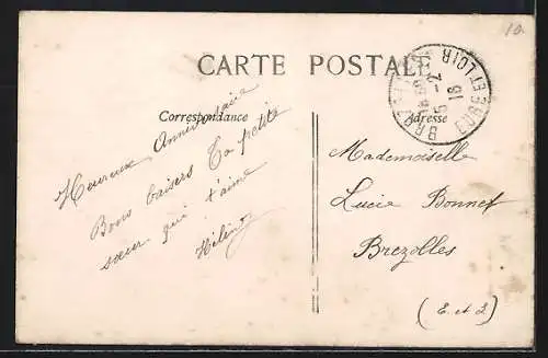 AK Flugzeug, Dame mit Blumen