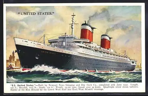 AK Passagierschiff S. S. United States vor der Küste
