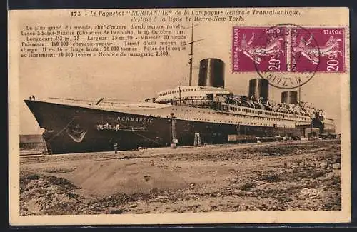 AK Le Paquebot Normandie vor Anker