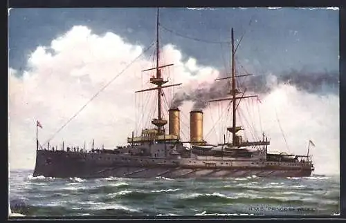 Künstler-AK Kriegsschiff HMS Prince of Wales gibt Dampf