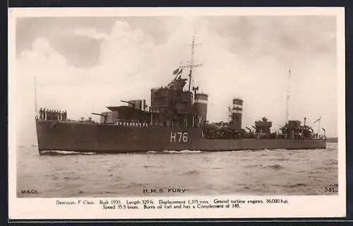 AK HMS Fury, Destroyer F Class