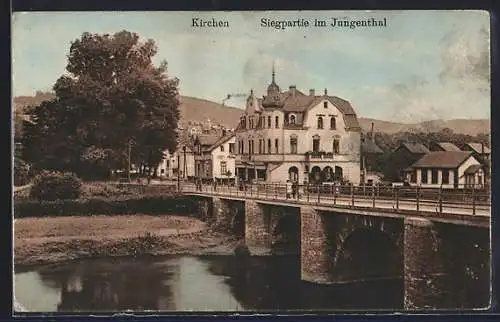 AK Kirchen / Sieg, Siegpartie im Jungenthal mit Brücke