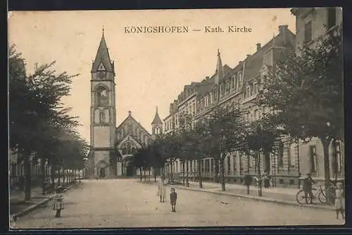 AK Strassburg-Königshofen i. Els., Lotharstrasse mit Katholischer Kirche & Strassenpartie