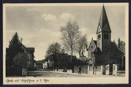 AK Bischofsheim / Rhön, Ortspartie an der Kirche