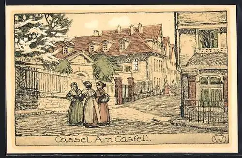 Steindruck-AK Kassel, Partie am Castell