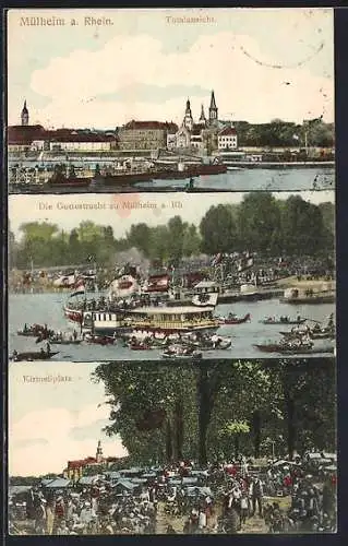 AK Mülheim a. Rhein, Totalansicht, Die Gottestracht, Kirmesplatz