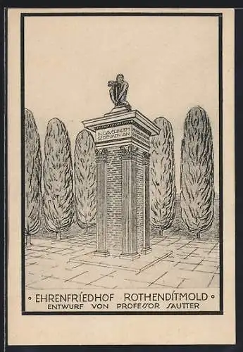 Künstler-AK Rothenditmold, Ehrenfriedhof nach dem Entwurf von Professor Sautter