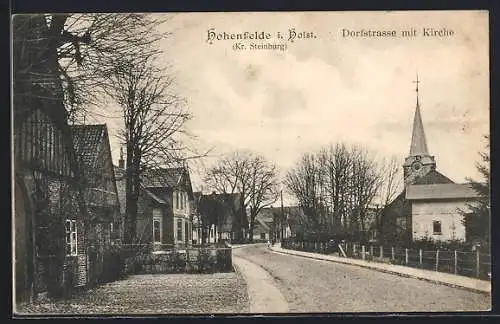 AK Hohenfelde / Steinburg, Dorfstrasse mit Kirche