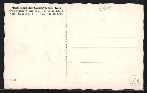 AK Köln, Musikkorps des Garde-Vereins, Rubenstr. 5