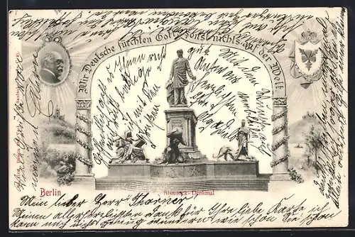 AK Berlin, Bismarck-Denkmal, Wir Deutschen fürchten Gott, Sonst nichts auf der Welt