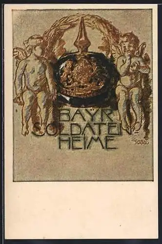 AK Bayerische Soldaten-Heime, Pickelhaube Bayerns