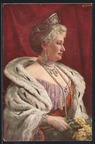 AK Kaiserin Auguste Victoria von Preussen mit Brosche vom Roten Kreuz