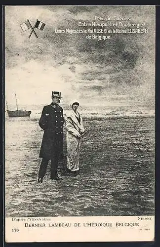 AK König Albert und Königin Elisabeth von Belgien am Strand von Nieuport