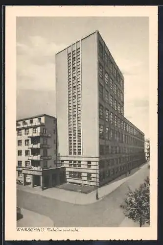 AK Warschau-Warszawa, Telefonzentrale von der Strasse aus