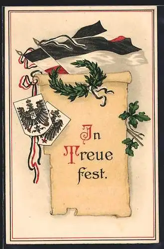 Künstler-AK In Treue fest, Fahnen
