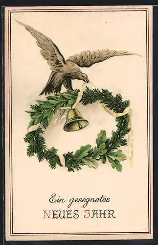 AK Reichsadler mit Kranz und Glocke, Neujahrsgruss