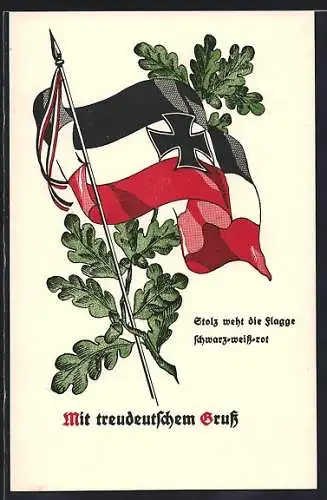 AK Reichsfahne und Eichenzweig, Treudeutscher Gruss