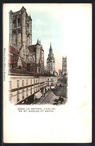 AK Gand, Le Beffroi, L`Eglise de St. Nicolas et Bavon
