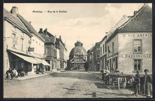 AK Montaigu, Rue de la Station, Strassenpartie