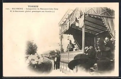 AK Hai-Phong /Tonkin, Inauguration de Monument Jules Ferry, M. le Gouverneur général prononcant son discours