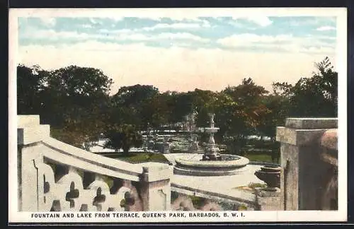 AK Barbados /B. W. I., Queen`s Park, Fountain and Lake from Terrace