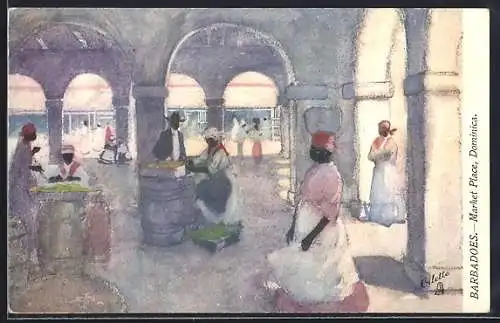 Künstler-AK Barbadoes, Market Place, Dominica