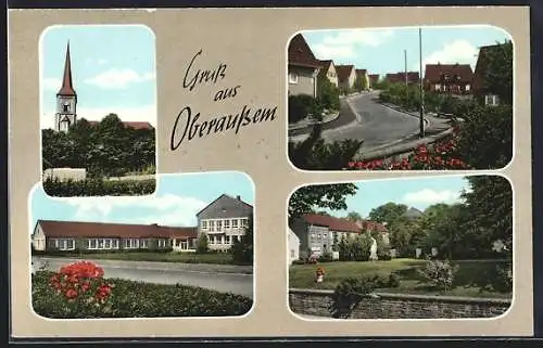 AK Oberaussem, Kirche und Strassenpartie im Ort