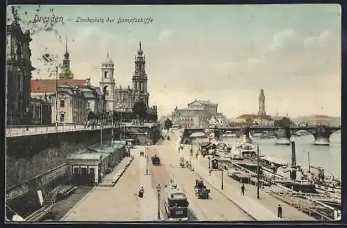 AK Dresden, Landesplatz der Dampfschiffe an der Brühlschen Terrasse