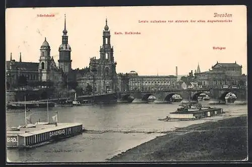 AK Dresden, Kahtolische Hofkirche, Ständehaus und Hofoper vor Abbruch der alten Augustusbrücke