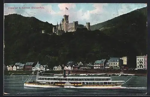 AK Capellen / Rhein, Teilansicht mit Schloss Stolzenfels und Dampfer Lohengrin
