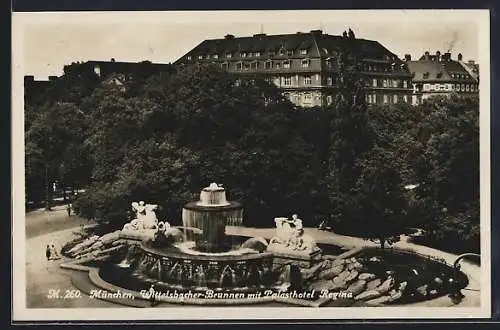 AK München, Wittelsbacher-Brunnen mit Palasthotel Regina
