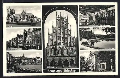 AK Münster / Westfalen, Rathaus, Dom, Schloss