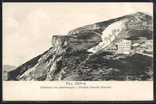 AK Ottohaus, Berghütte mit Jakobskogel auf der Rax