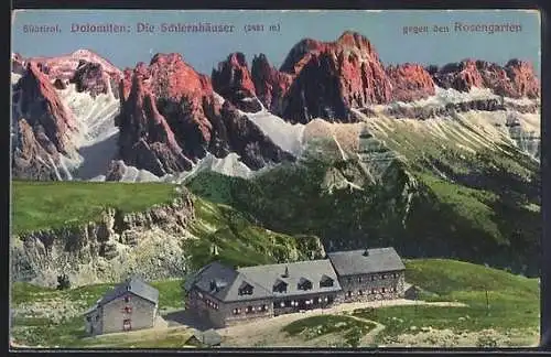 AK Schlernhäuser, Ansicht gegen den Rosengarten