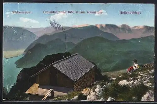 AK Gmundnerhütte am Traunstein, Aussicht zum Salzkammergut und dem Höllengebirge