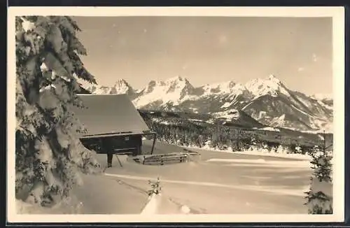 AK Dümlerhütte, Berghütte am Marscheneck im Schnee