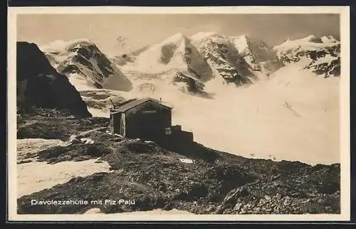 AK Diavolezzahütte, Berghütte mit Piz Palü